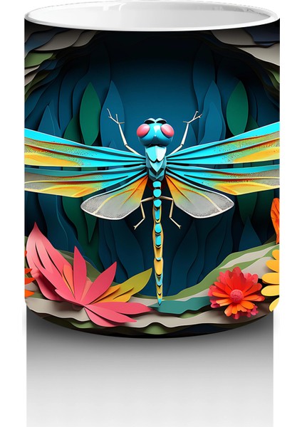 Turuncu Çiçekler Arasında Mavi Yusufçuk – Baskılı Kahve Kupası modelleri