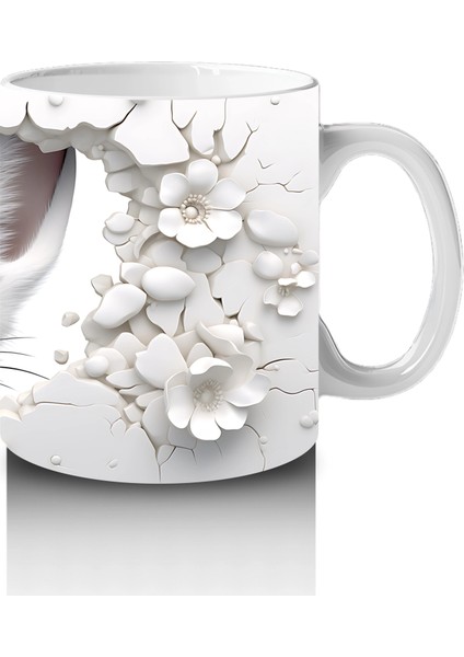 Beyaz Çiçekler Arasında Mavi Gözlü Kedi – Baskılı Kahve Kupası fırsatları