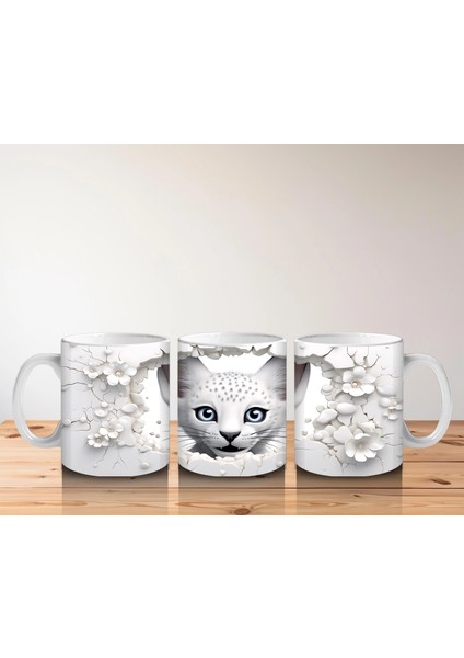 Beyaz Çiçekler Arasında Mavi Gözlü Kedi – Baskılı Kahve Kupası indirimleri