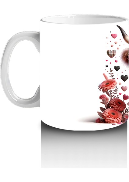 Pembe Çiçeklerle Süslenmiş Neşeli Buzağı – Baskılı Kahve Kupası fiyatları