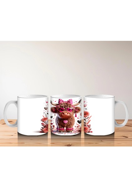 Pembe Çiçeklerle Süslenmiş Neşeli Buzağı – Baskılı Kahve Kupası indirimleri