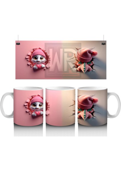 Kışlık Kostümlü Sevimli Kertiş Figürü - Baskılı Kahve Kupası