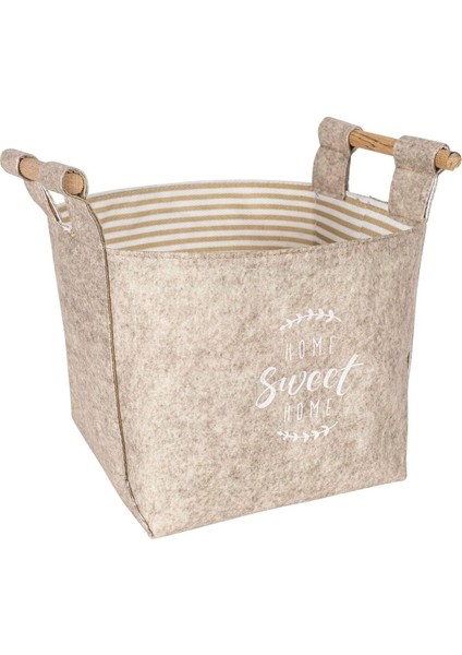 Bej Keçe Tahta Saplı Diktörtgen Mini Kutu, Dekoratif ve Şık Salon Aksesuarı