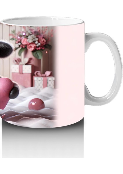 Pembe Kareli Şapkalı Sevimli Kız Maskot – Baskılı Kahve Kupası fırsatları