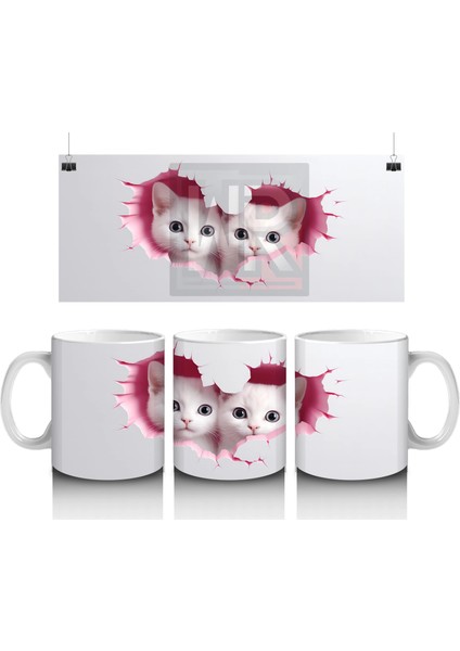 Kalpli Çatlakta Bakan Iki Sevimli Kedi – Baskılı Kahve Kupası