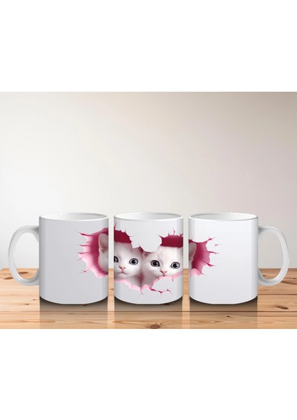 Kalpli Çatlakta Bakan Iki Sevimli Kedi – Baskılı Kahve Kupası indirimleri