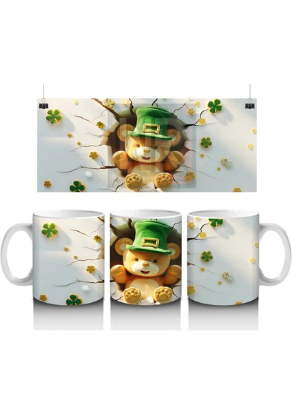 Şans Madeni ve Yonca Temalı Şapkalı Maymun – Baskılı Kahve Kupası