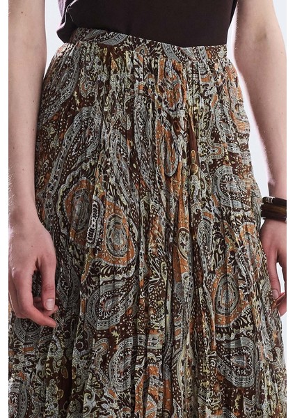Kahverengi Boho Desenli Kraşlı Etek modelleri