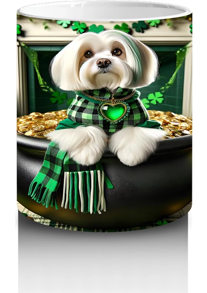 Yeşil Temalı Masada Oturan St. Patrick Bulldog – Baskılı Kahve Kupası modelleri