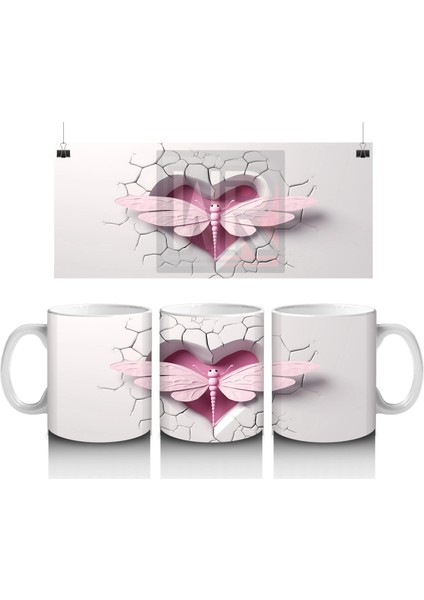 Çatlak Duvarda Kalp Şeklinde Pembe Yusufçuklar – Baskılı Kahve Kupası