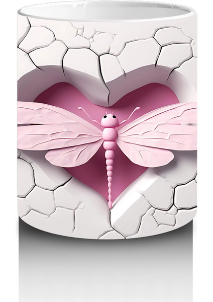 Çatlak Duvarda Kalp Şeklinde Pembe Yusufçuklar – Baskılı Kahve Kupası modelleri