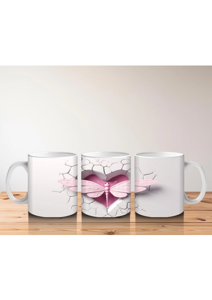 Çatlak Duvarda Kalp Şeklinde Pembe Yusufçuklar – Baskılı Kahve Kupası indirimleri