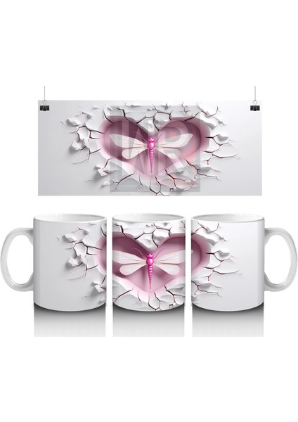 Kalpli Çatlakta Pembe Yusufçuk Illüstrasyonu – Baskılı Kahve Kupası