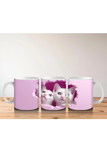Pembe Çatlakta Ikiz Beyaz Kedi Yavruları – Baskılı Kahve Kupası indirimleri