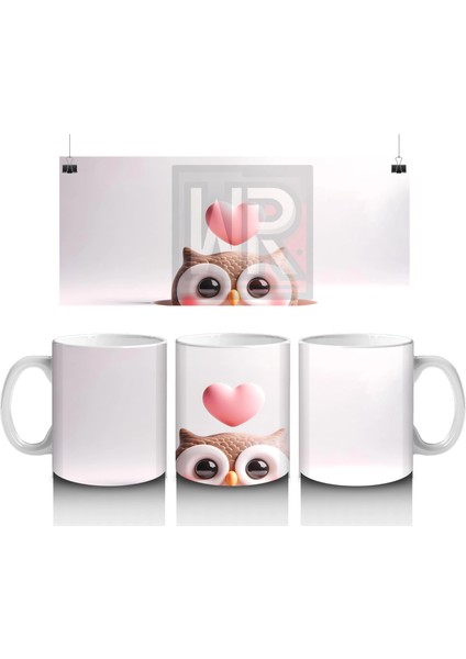 Kalpli Gözlerle Bakan Sevimli Baykuş – Baskılı Kahve Kupası