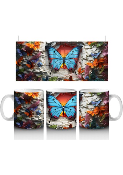 Granit Doku Üzerinde Mavi Kelebek – Baskılı Kahve Kupası