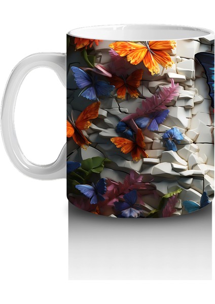 Granit Doku Üzerinde Mavi Kelebek – Baskılı Kahve Kupası fiyatları