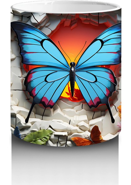 Granit Doku Üzerinde Mavi Kelebek – Baskılı Kahve Kupası modelleri