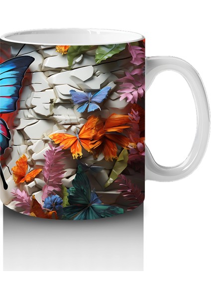 Granit Doku Üzerinde Mavi Kelebek – Baskılı Kahve Kupası fırsatları