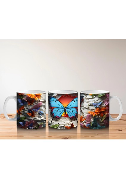 Granit Doku Üzerinde Mavi Kelebek – Baskılı Kahve Kupası indirimleri