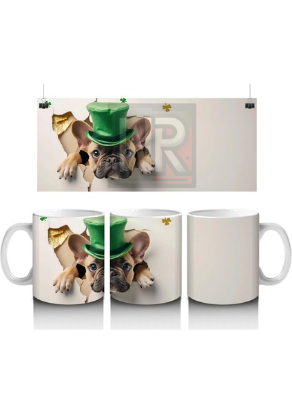 St. Patrick Şapkalı Neşeli Bulldog – Baskılı Kahve Kupası