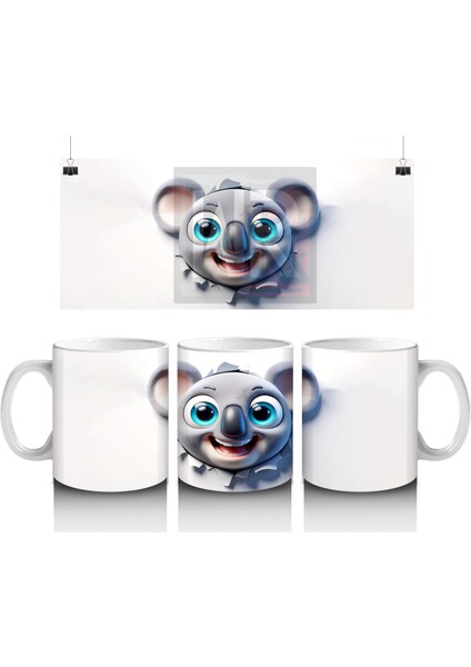 Mavi Gözlü Gülümseyen Fare Maskot – Baskılı Kahve Kupası