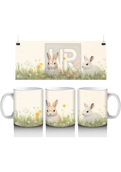 Papatya Tarlasında Ikiz Tavşanlar – Bahar Temalı Kupa Bardak