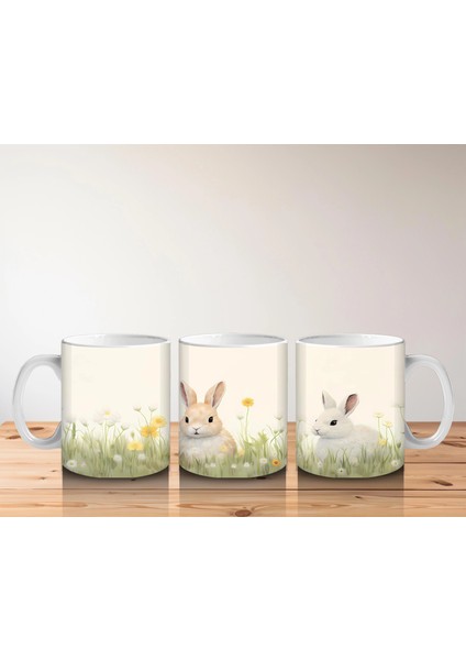 Papatya Tarlasında Ikiz Tavşanlar – Bahar Temalı Kupa Bardak indirimleri