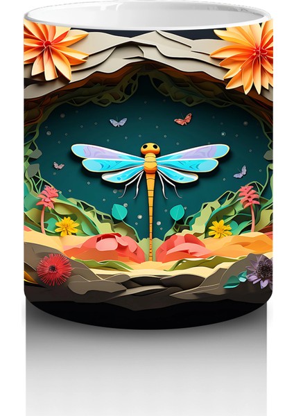 Çiçeklerle Süslenmiş Kalp ve Mavi Kelebek – Baskılı Kahve Kupası modelleri