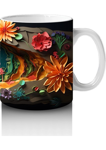 Çiçeklerle Süslenmiş Kalp ve Mavi Kelebek – Baskılı Kahve Kupası fırsatları