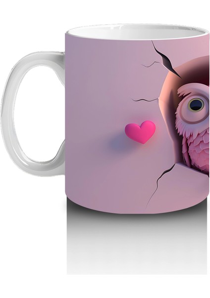 Pembe Gözlüklü Baykuşlar ve Kalpli Fon – Baskılı Kahve Kupası fiyatları