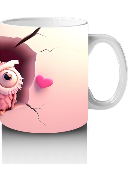 Pembe Gözlüklü Baykuşlar ve Kalpli Fon – Baskılı Kahve Kupası fırsatları