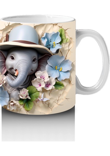 Mavi Çiçeklerle Süslenmiş Şapkalı Sevimli Filler – Baskılı Kahve Kupası fırsatları