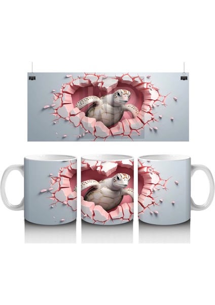 Kalpli Duvarı Delen Vücut Geliştirmiş Sevimli Kaplumbağa – Baskılı Kahve Kupası