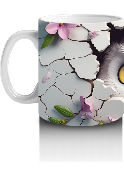 Mor Çiçekler Arasında Bakan Sarı Gözlü Baykuş – Baskılı Kahve Kupası fiyatları