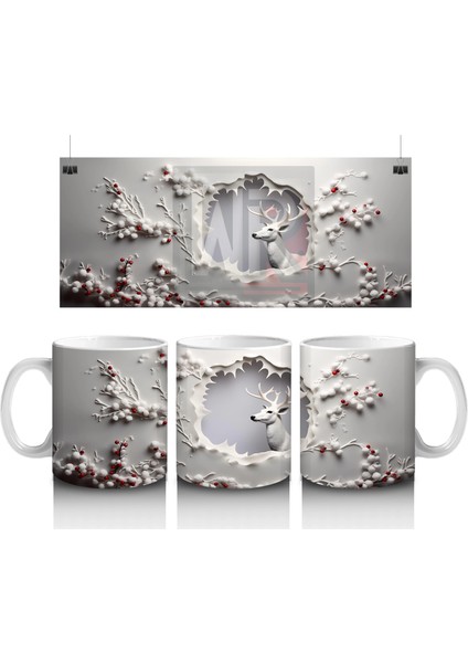 Çiçekli Duvar Desenli Minik Geyik – Baskılı Kahve Kupası