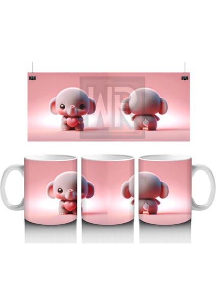 Pembe Fon Üzerinde Ikiz Sevimli Köpek Maskotlar – Baskılı Kahve Kupası