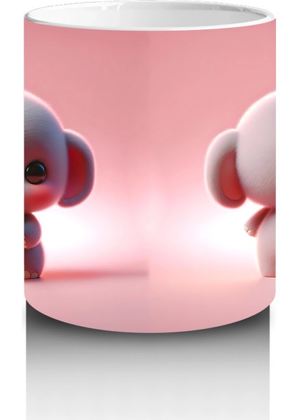 Pembe Fon Üzerinde Ikiz Sevimli Köpek Maskotlar – Baskılı Kahve Kupası modelleri