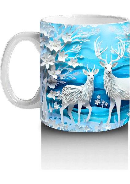 Beyaz Kuşlarla Süslenmiş Buz Mavisi Çiçek Bahçesi – Baskılı Kahve Kupası fiyatları