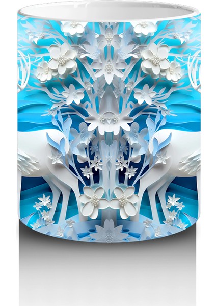 Beyaz Kuşlarla Süslenmiş Buz Mavisi Çiçek Bahçesi – Baskılı Kahve Kupası modelleri