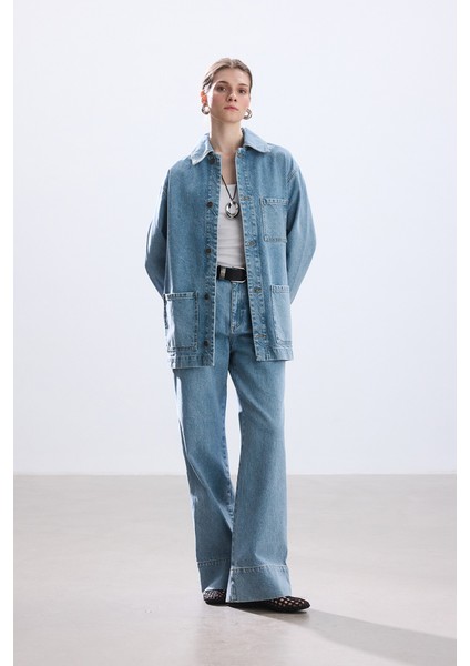 Mavi Cep Detaylı Denim Ceket