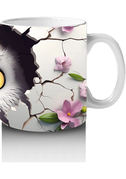 Mor Çiçekler Arasında Bakan Sarı Gözlü Baykuş – Baskılı Kahve Kupası fırsatları