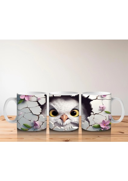 Mor Çiçekler Arasında Bakan Sarı Gözlü Baykuş – Baskılı Kahve Kupası indirimleri