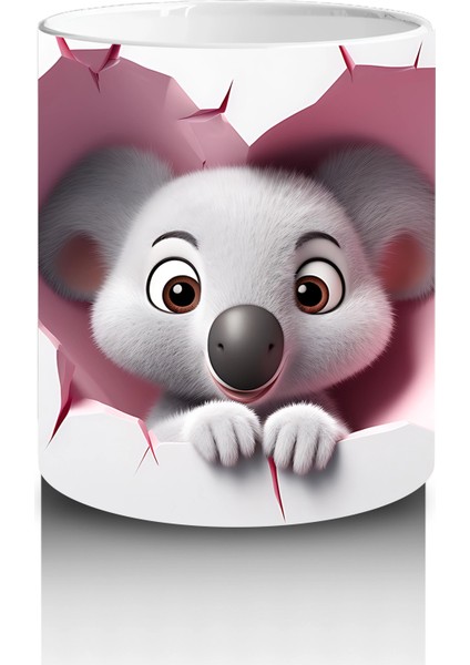 Pembe Duvarı Delen Sevimli Koala – Baskılı Kahve Kupası modelleri