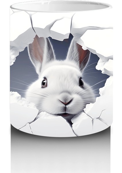 Çatlak Duvardan Bakan Sevimli Beyaz Tavşan – Baskılı Kahve Kupası modelleri