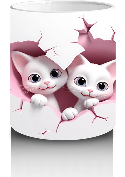 Kalpli Duvar Arasında Aşık Kedi Çifti - Baskılı Kahve Kupası modelleri