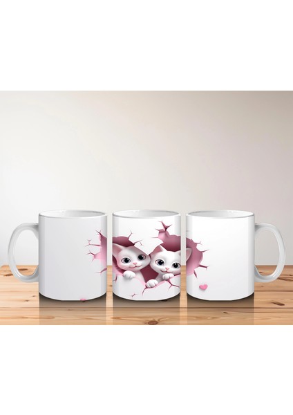 Kalpli Duvar Arasında Aşık Kedi Çifti - Baskılı Kahve Kupası indirimleri