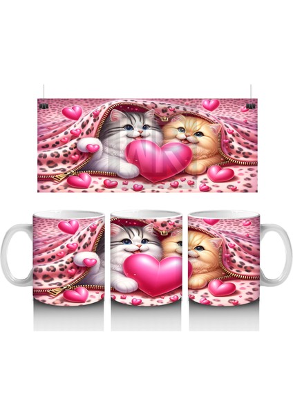 Kalpli Yastığa Sarılmış Çift Kedi – Baskılı Kahve Kupası