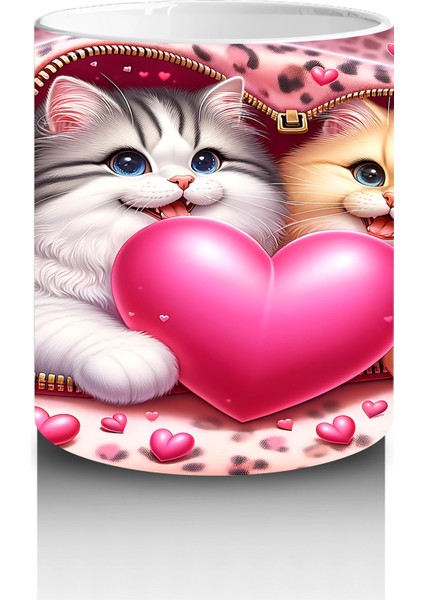 Kalpli Yastığa Sarılmış Çift Kedi – Baskılı Kahve Kupası modelleri