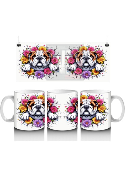 Çiçekli Taç Takmış Bulldog Illüstrasyonu – Baskılı Kahve Kupası